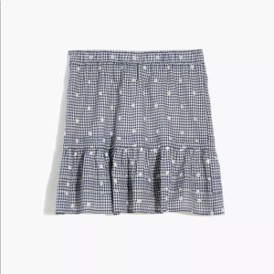 Madewell - Navy gingham embroidered tiered ruffle mini skirt NWT